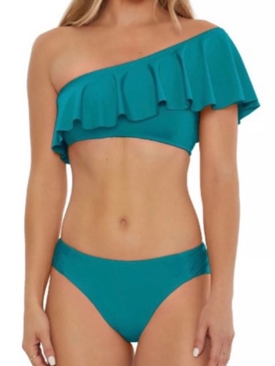Nwt Trina Turk 2pc Monaco Ruffle Bandeau Top & Tab Hipster Bottom Set Green 10